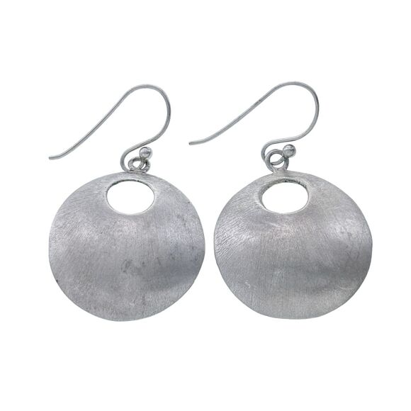 Vintage Sterling Silver 925 Open Circle Concave Disc Dangle Earrings - Picture 1 of 4